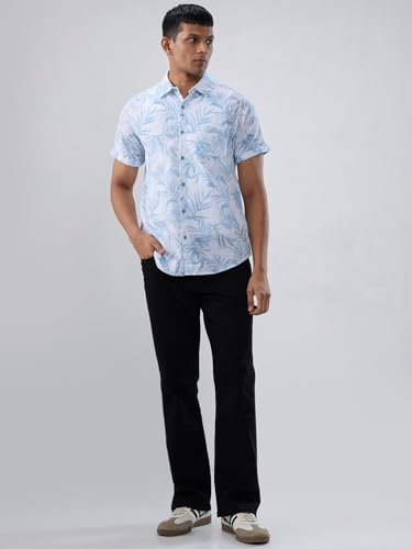 Men Spykar Blue Print Regular Fit Shirt