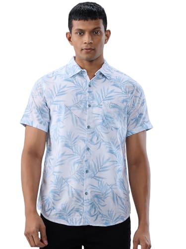 Men Spykar Blue Print Regular Fit Shirt