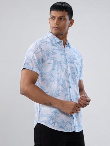 Men Spykar Blue Print Regular Fit Shirt