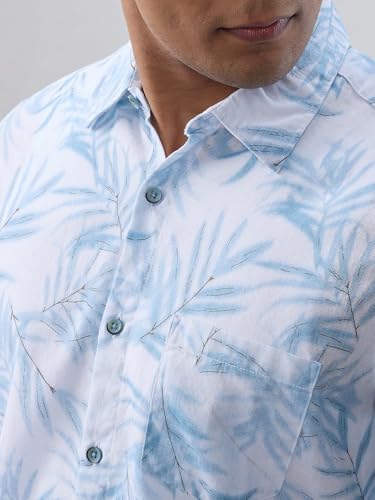 Men Spykar Blue Print Regular Fit Shirt