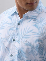 Men Spykar Blue Print Regular Fit Shirt