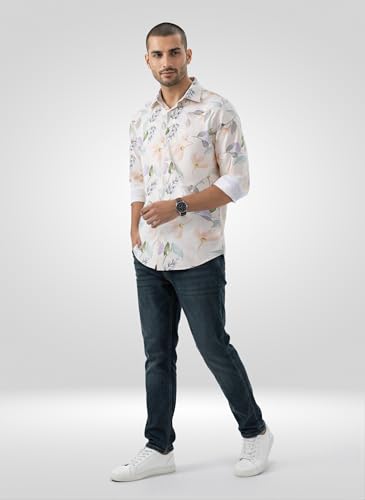 Men Spykar White Print Regular Fit Shirt