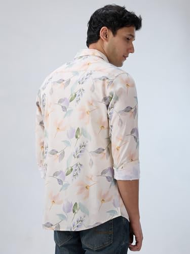 Men Spykar White Print Regular Fit Shirt