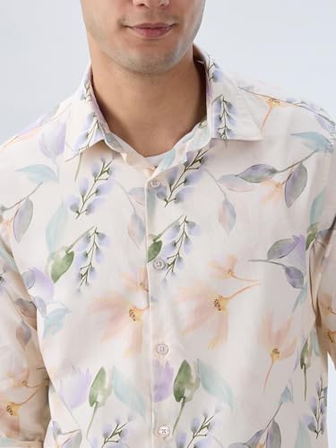 Men Spykar White Print Regular Fit Shirt