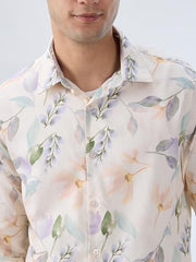 Men Spykar White Print Regular Fit Shirt