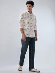 Men Spykar White Print Regular Fit Shirt