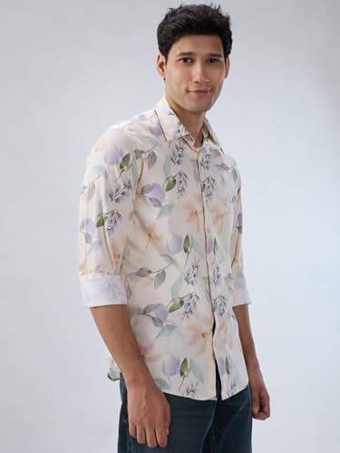 Men Spykar White Print Regular Fit Shirt