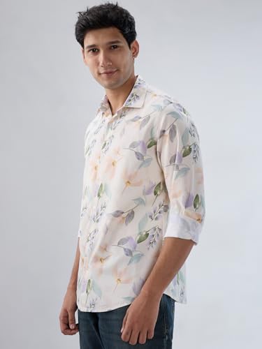Men Spykar White Print Regular Fit Shirt