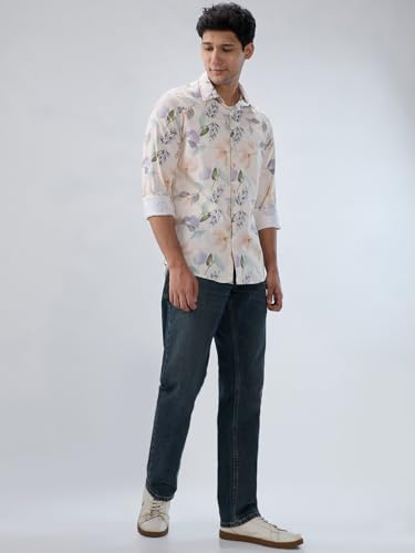 Men Spykar White Print Regular Fit Shirt