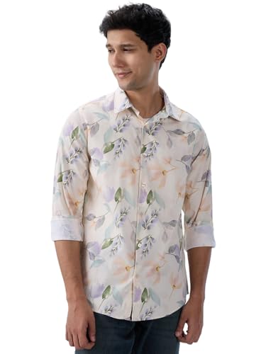 Men Spykar White Print Regular Fit Shirt