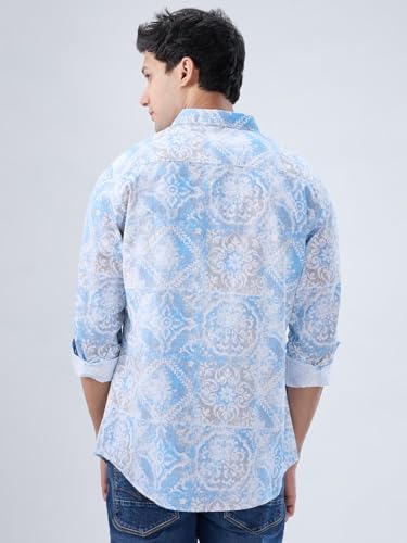 Men Spykar Blue Print Regular Fit Shirt