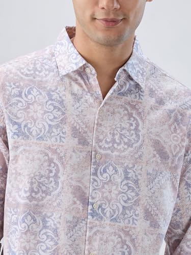 Men Spykar Pink Print Regular Fit Shirt