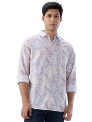 Men Spykar Pink Print Regular Fit Shirt