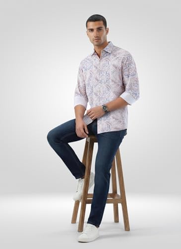 Men Spykar Pink Print Regular Fit Shirt
