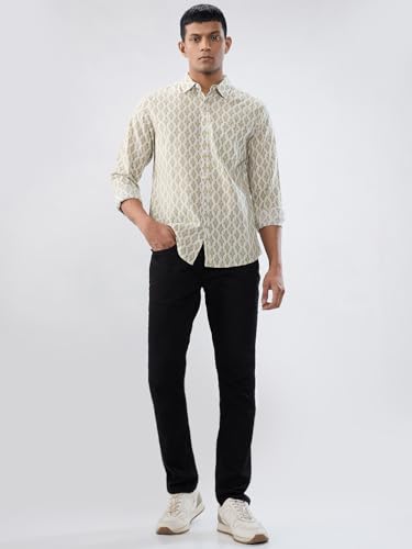Men Spykar Beige Print Regular Fit Shirt