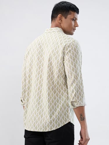 Men Spykar Beige Print Regular Fit Shirt