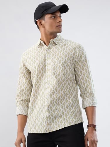 Men Spykar Beige Print Regular Fit Shirt