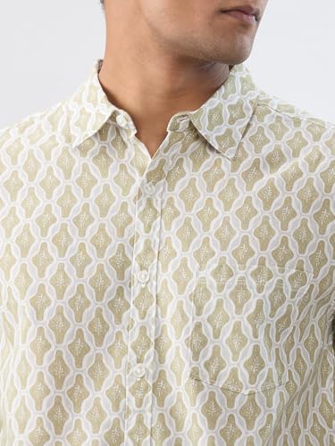 Men Spykar Beige Print Regular Fit Shirt