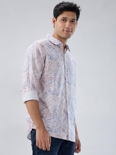 Men Spykar Pink Print Regular Fit Shirt
