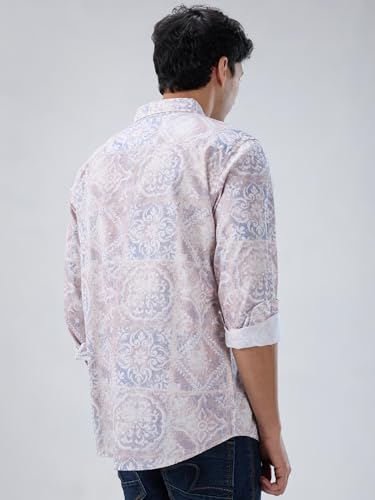 Men Spykar Pink Print Regular Fit Shirt