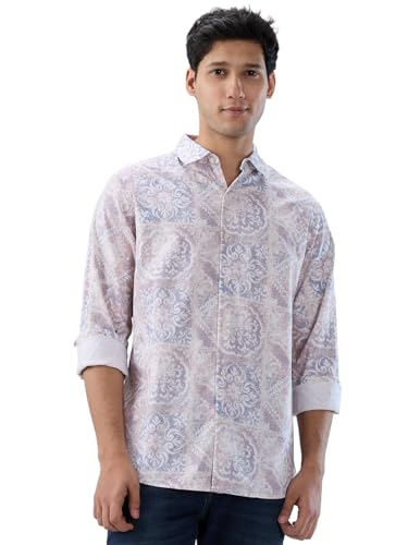 Men Spykar Pink Print Regular Fit Shirt