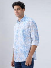 Men Spykar Blue Print Regular Fit Shirt