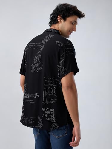 Men Spykar Black Print Regular Fit Shirt
