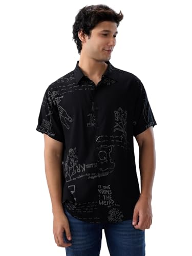 Men Spykar Black Print Regular Fit Shirt