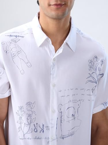 Men Spykar White Print Regular Fit Shirt