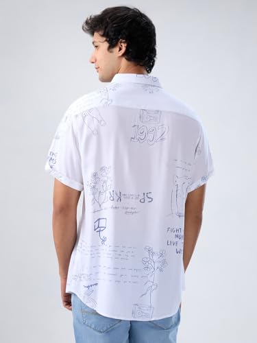 Men Spykar White Print Regular Fit Shirt