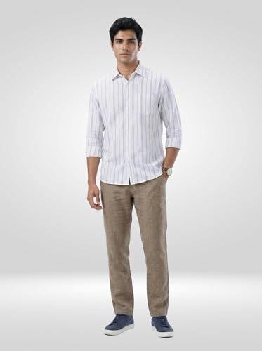 Men Spykar White Stripe Regular Fit Shirt