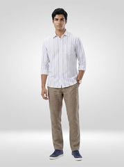 Men Spykar White Stripe Regular Fit Shirt
