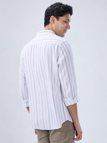 Men Spykar White Stripe Regular Fit Shirt