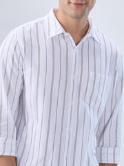 Men Spykar White Stripe Regular Fit Shirt