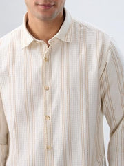 Men Spykar White Stripe Regular Fit Shirt