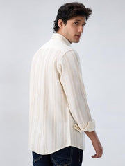 Men Spykar White Stripe Regular Fit Shirt