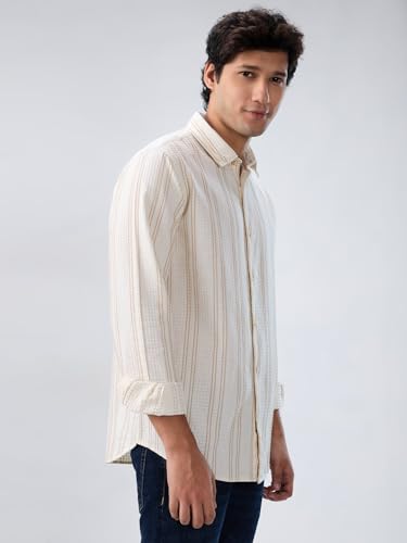 Men Spykar White Stripe Regular Fit Shirt