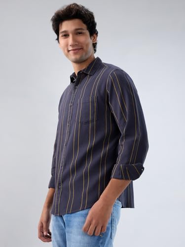 Men Spykar Grey Stripe Regular Fit Shirt