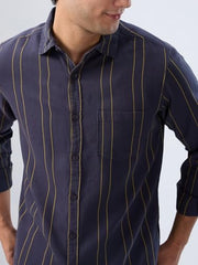 Men Spykar Grey Stripe Regular Fit Shirt