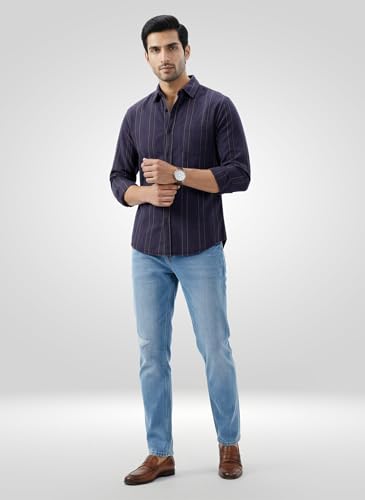 Men Spykar Grey Stripe Regular Fit Shirt