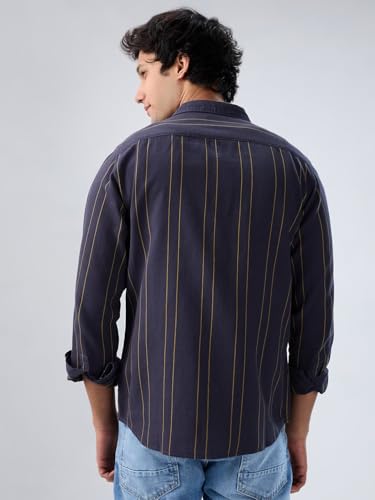 Men Spykar Grey Stripe Regular Fit Shirt