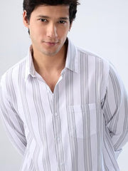 Men Spykar Grey Stripe Regular Fit Shirt