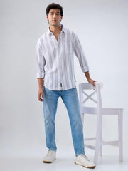 Men Spykar Grey Stripe Regular Fit Shirt