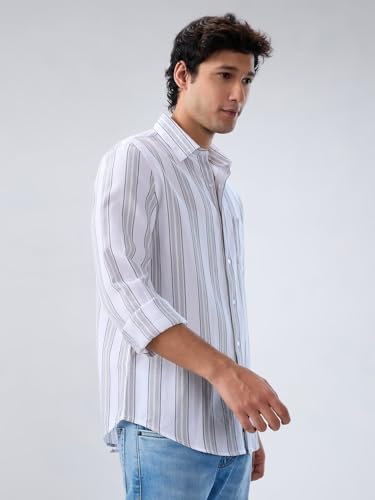 Men Spykar Grey Stripe Regular Fit Shirt