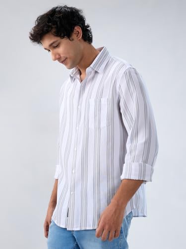Men Spykar Grey Stripe Regular Fit Shirt
