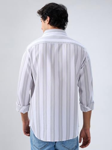Men Spykar Grey Stripe Regular Fit Shirt