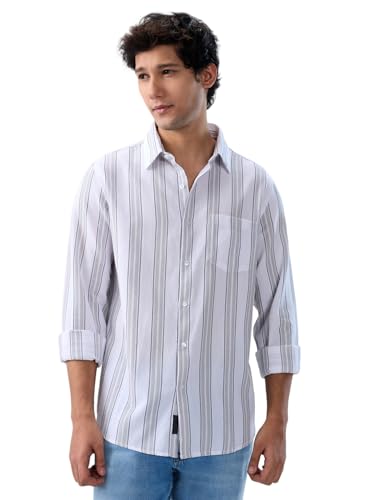 Men Spykar Grey Stripe Regular Fit Shirt