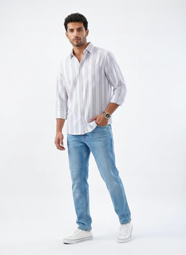 Men Spykar Grey Stripe Regular Fit Shirt