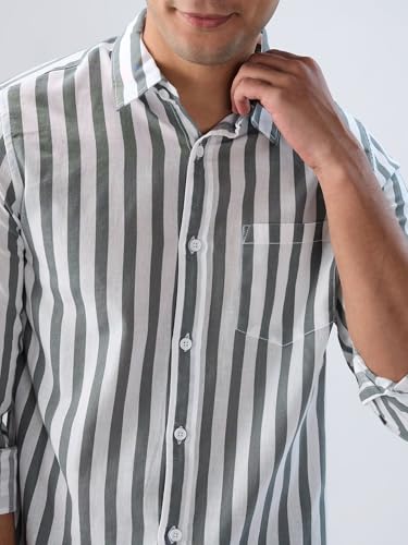Men Spykar Grey Stripe Regular Fit Shirt