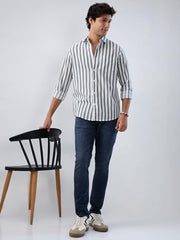 Men Spykar Grey Stripe Regular Fit Shirt